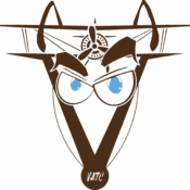 Logo stylisé de VATC représentant une tête de chien avec lunettes et un avion en arrière-plan, symbolisant l’aventure et le voyage avec son chien.